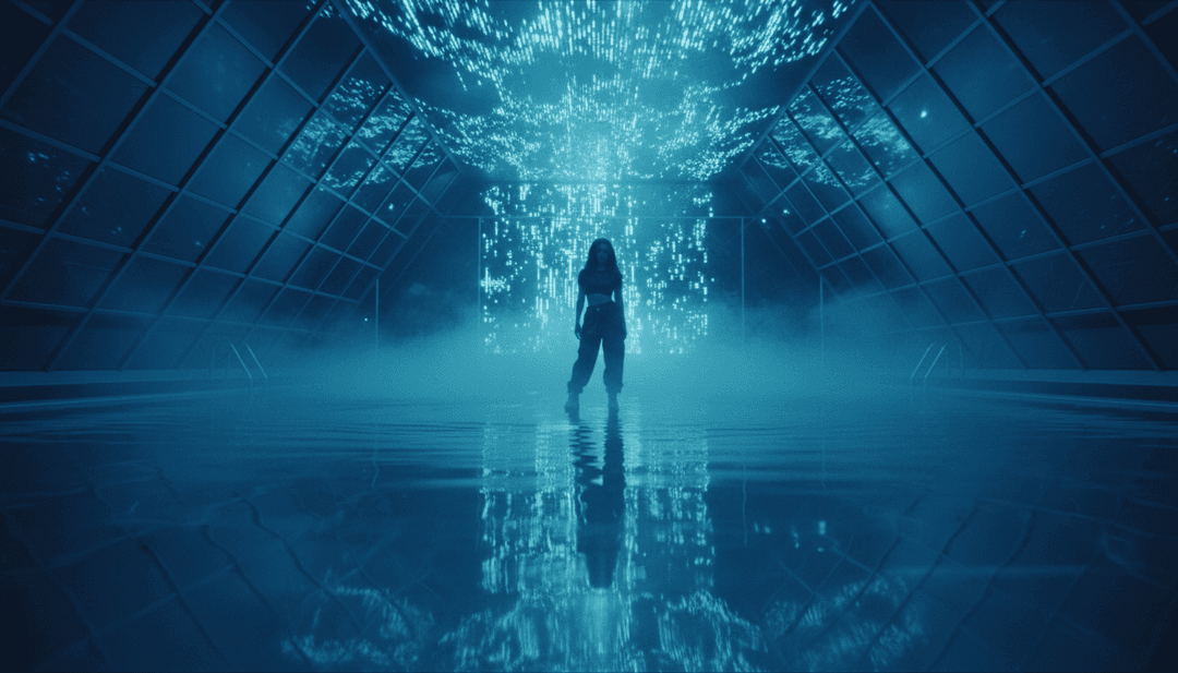 Visualisation abstraite des ondes de musique dance électronique et des couleurs vibrantes représentant 'I'm Good (Blue)'