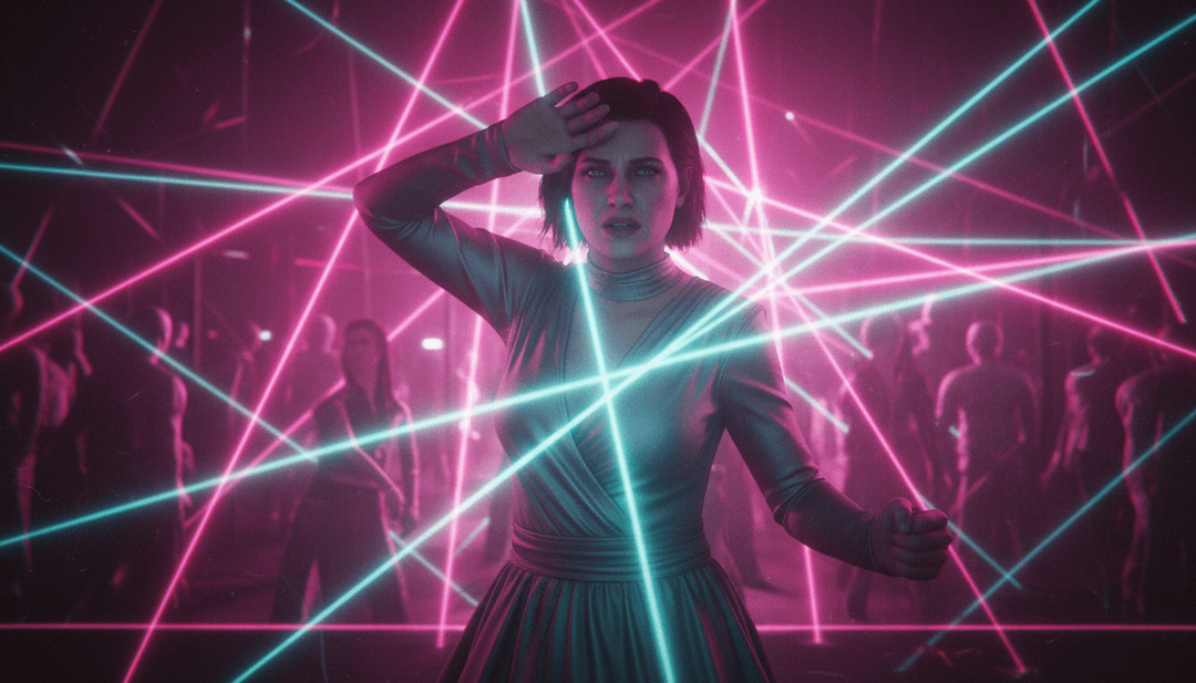 गाने के हाउस और इलेक्ट्रॉनिक वाइब से मेल खाते नीयन-प्रकाशित शहरी नाइटलाइफ़ के जीवंत दृश्य