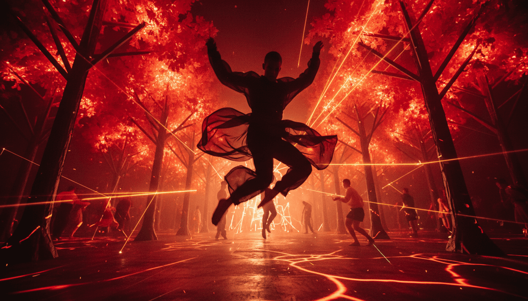 Scènes dynamiques de paysages urbains vibrants et de lumières néon synchronisées avec les rythmes de la musique électronique.