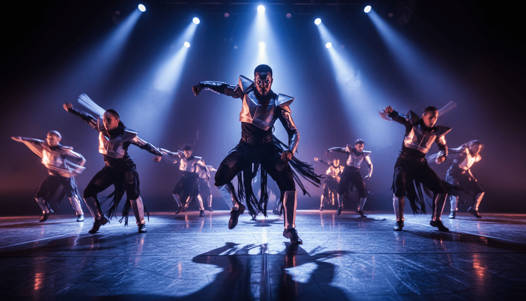 इलेक्ट्रॉनिक ध्वनि तरंगों के साथ मिश्रित भविष्यवादी सर्कस के जीवंत दृश्य