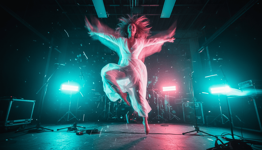 Scènes de motifs lumineux au néon dynamiques et d'ondes numériques fluides illustrant la chimie et le rythme dans Dopamine