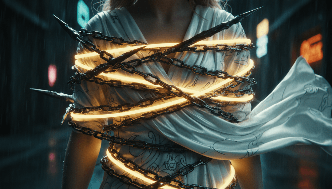 노래 가사에서 영감을 받은 감정의 가시와 폭풍우 파도의 추상적 시각화