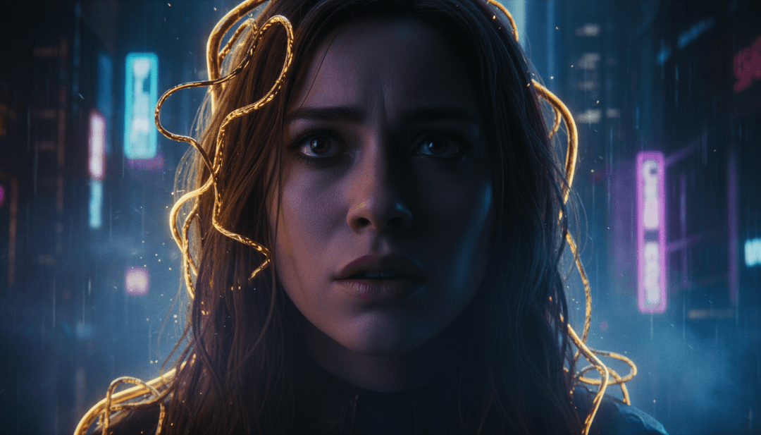 감정의 깊이를 상징하는 불타는 상처와 푸른 색조가 어우러진 역동적인 장면