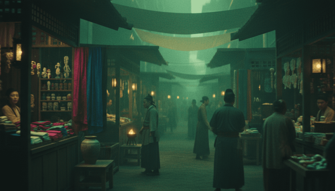 Tons abstratos de verde misturados com imagens do horizonte da cidade representando inveja e emoção