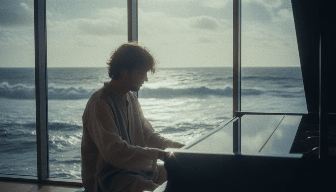 Visualizzazione astratta di ricordi giovanili ed emozioni crude ispirate ai testi di 'White Keys'.