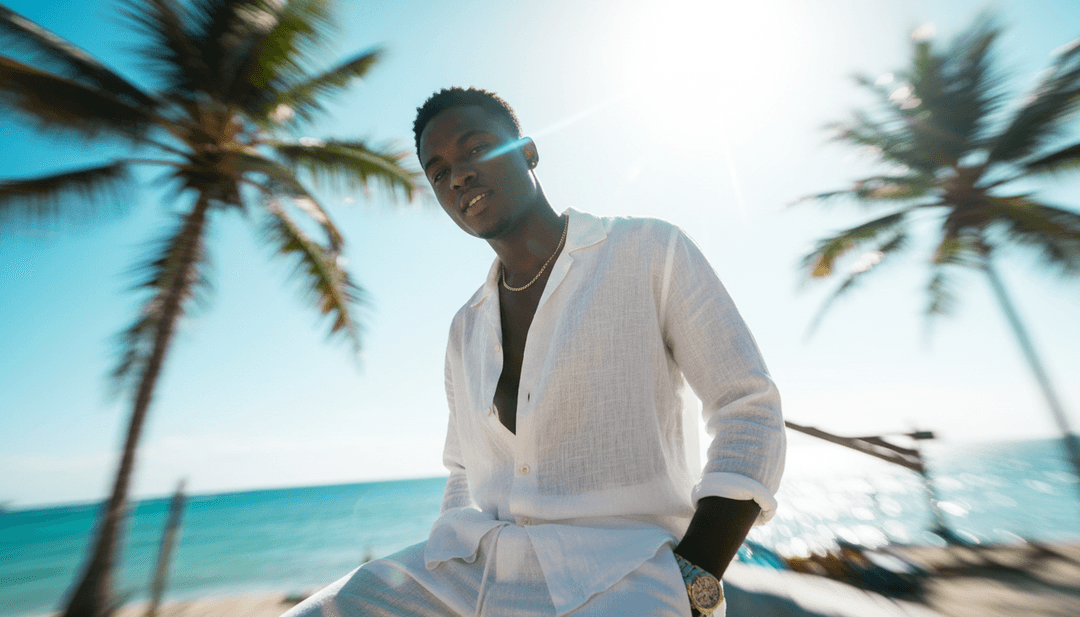 गीत से प्रेरित उष्णकटिबंधीय द्वीप की हवा और तालबद्ध नृत्य आंदोलनों का सारगर्भित चित्रण