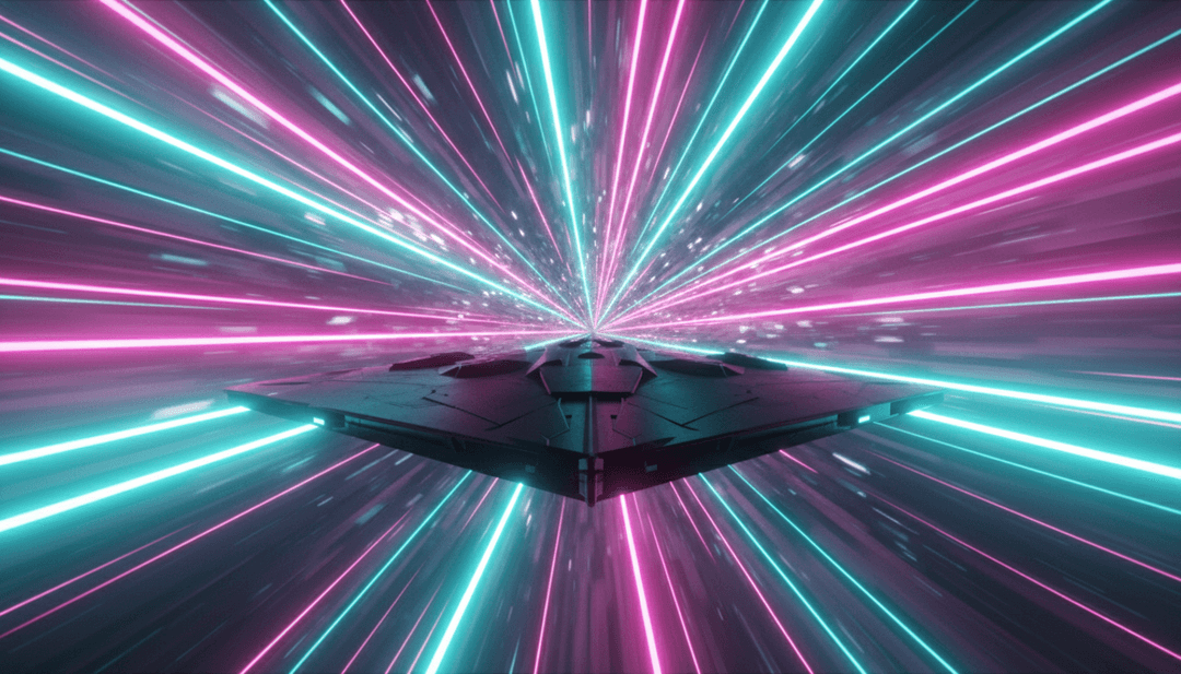 Lebendige, abstrakte Visuals von Nebeln und Galaxien, synchronisiert mit elektronischer Musik, die 'Epopée spatiale' darstellen.