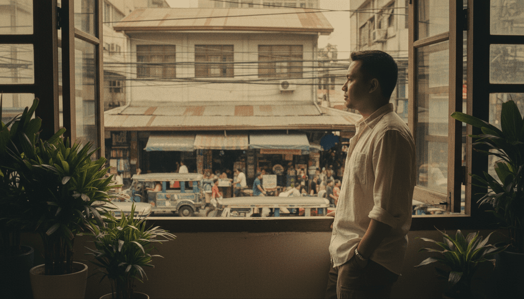 一幅寧靜、抽象的視覺圖，描繪聲波轉化為民謠風格的風景，捕捉了原聲音樂及其數位詮釋的精髓。