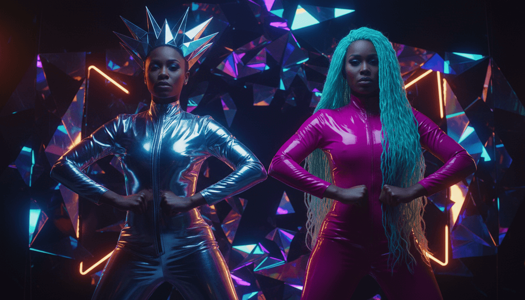 AI가 'WAP (feat. Megan Thee Stallion)' 가사와 트랩 비트를 분석하여 강력하고 자신감 넘치는 비주얼을 위한 초기 무드 보드를 생성하는 개념적 시각화.