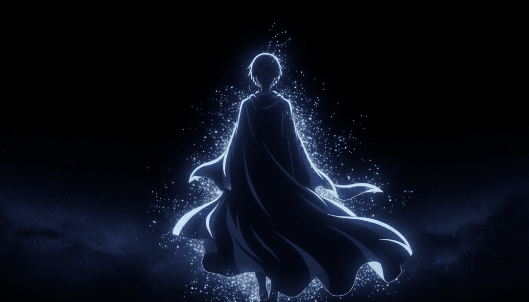 声波转化为发光的空灵粒子，抽象视觉表现，象征AI对旋律出神音乐的解读。