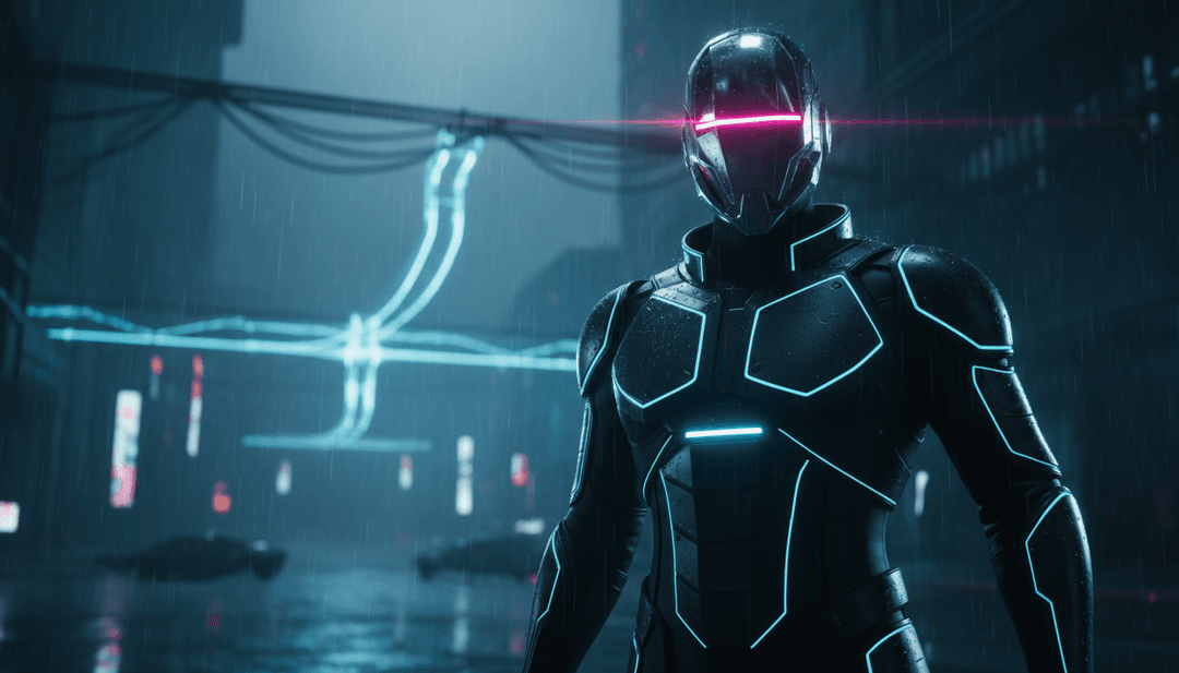 动态场景描绘了 swirling cosmic dust 和晶体结构与强大的吉他独奏同步形成复杂的图案，而带有发光 'phantom veins' 的空灵人物从雾气弥漫的交响金属景观中浮现，将 ph7 的音乐转化为视觉奇观。