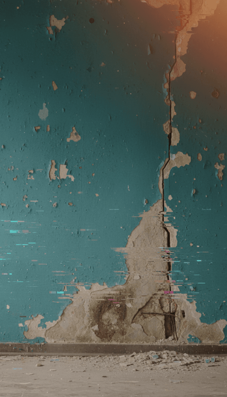 Interpretação conceitual de IA de melodias synth-pop para 'Fractured.mp3', mostrando luz fragmentada e padrões digitais em cores neon.