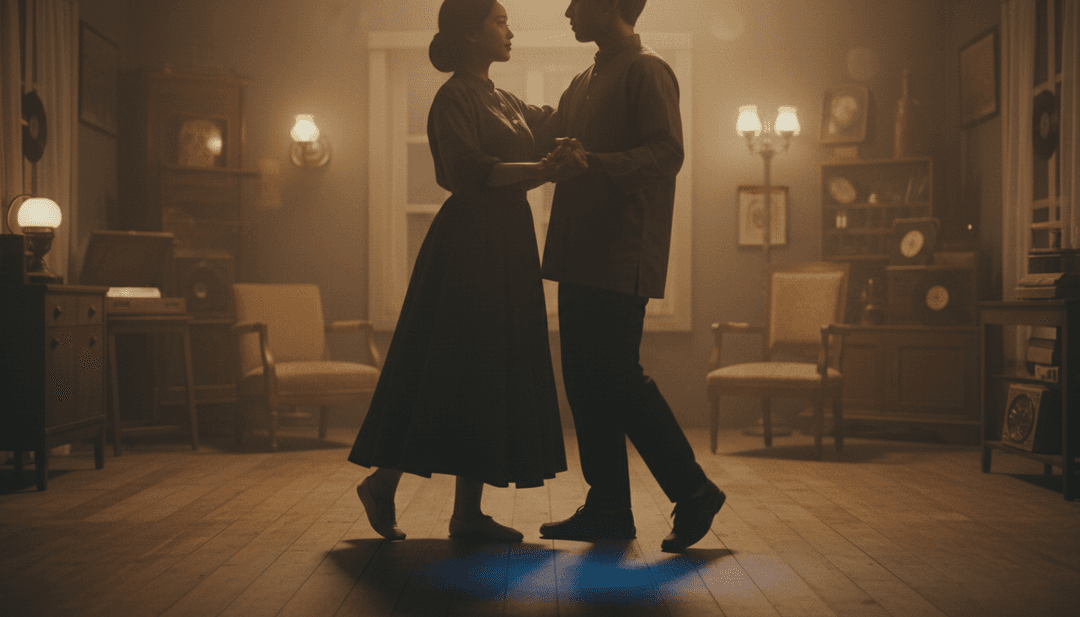 Visuais dinâmicos de uma onda musical transformando-se em padrões fluidos de tecidos tradicionais e paisagens urbanas vibrantes, representando a fusão de Campursari e Pop em "²out full bangsatem" com letras de música sincronizadas.