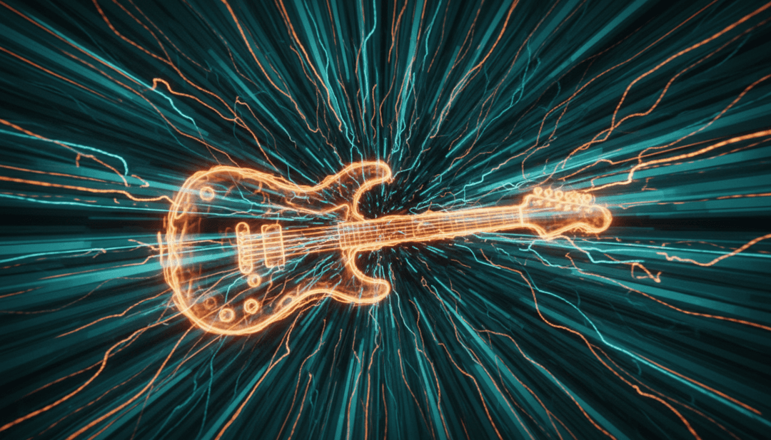 Dynamische visuelle Effekte synchronisiert mit einem kraftvollen Symphonic Metal Gitarrensolo, die zeigen, wie KI Szenen epischer Schlachten und schwebender Landschaften für '1 Welcome by Roby Spars' generiert.