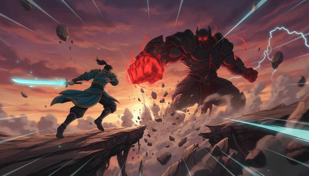 Representação visual abstrata de ondas sonoras transformando-se em paisagens místicas e antigas, simbolizando a interpretação inicial da IA da faixa Hentona Karin.