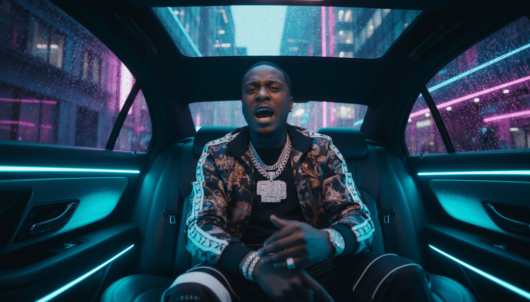 Visuais dinâmicos sincronizados com batidas de trap e entrega vocal no videoclipe 'Early In The Mor' de Amin Nasr.