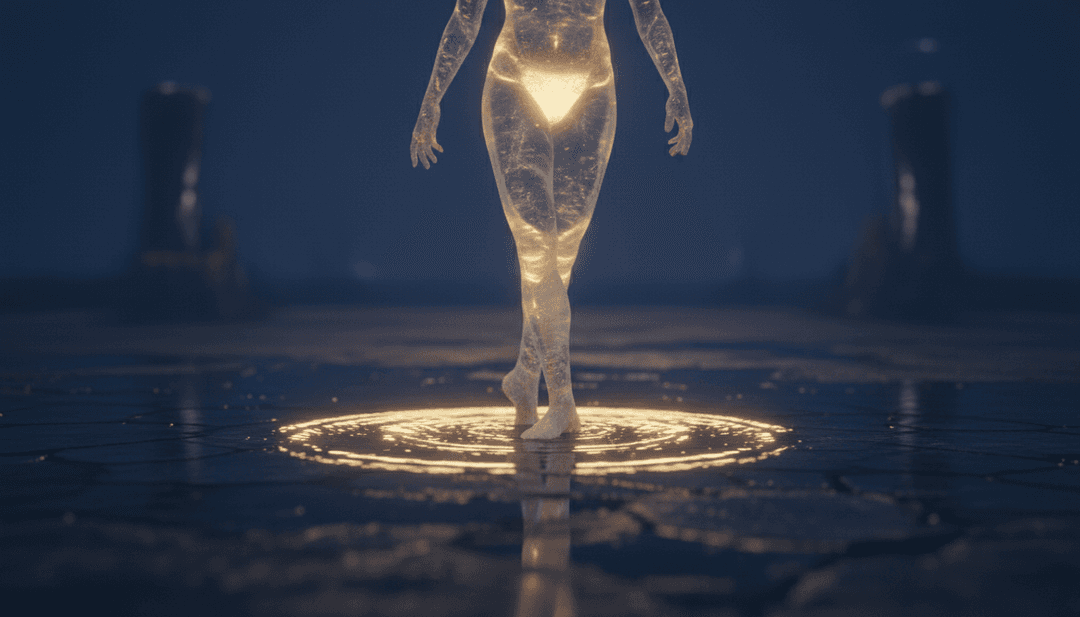 Representación visual abstracta de música electrónica, con colores fluidos y patrones de luz dinámicos, evocando una atmósfera post-lluvia.