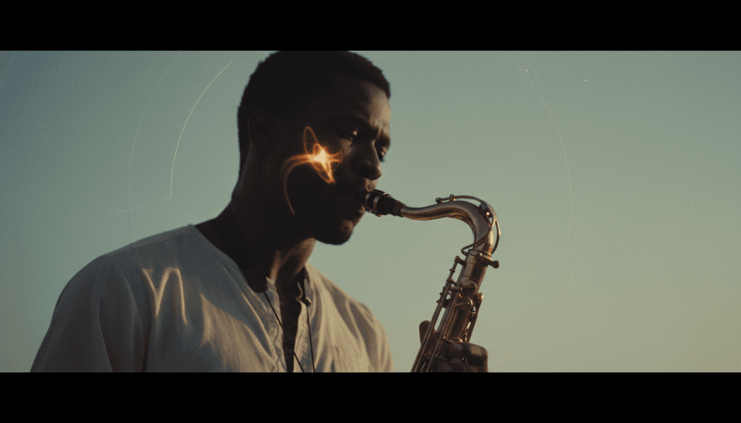 Dynamische Visuals von urbaner Street Art, die mit abstrakten Lichtmustern verschmelzen, synchronisiert mit Hip-Hop- und Soul-Instrumental-Beats