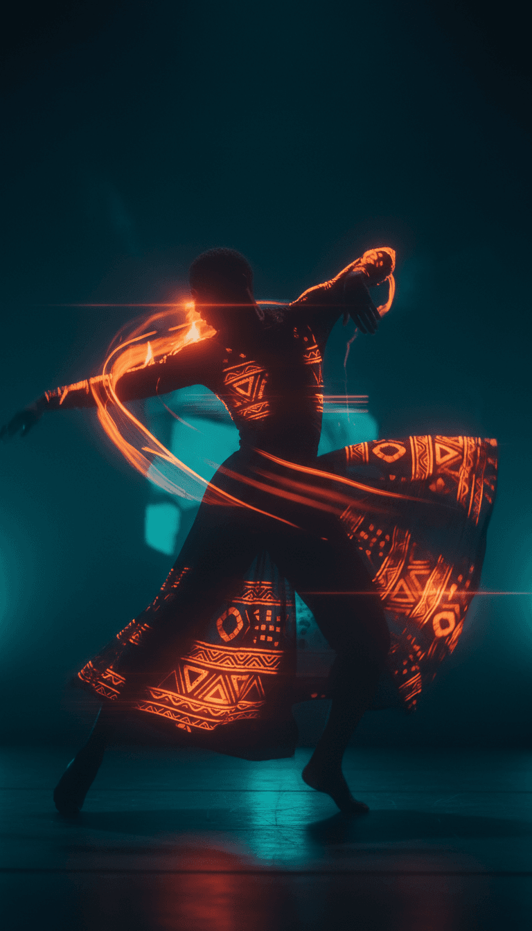 IA analizando danza tropical a la luz de la luna con patrones rítmicos para el concepto de video musical de Bruniuhmusic's "No Ritmo da Lua".