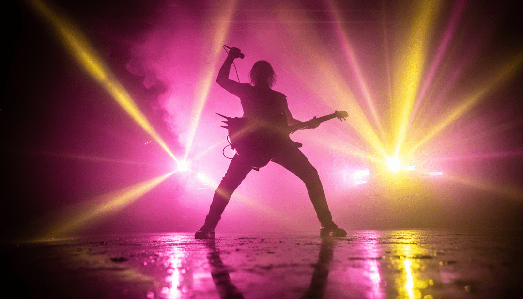Sequência visual dinâmica sincronizada com um solo de guitarra de hard rock, criada por IA.