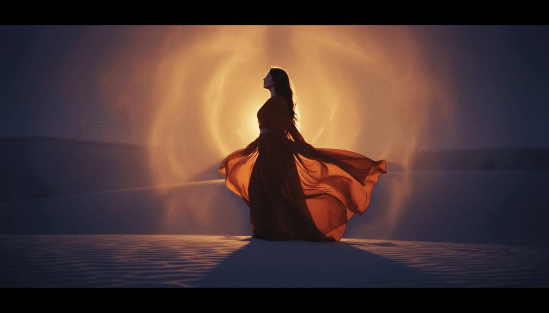 akinbzts 的“Gecenin İçinde”的成品高质量音乐视频,展示了充满活力的 AI 生成的东方和电子舞曲场景,并巧妙地融入了 freebeat.ai 标志。