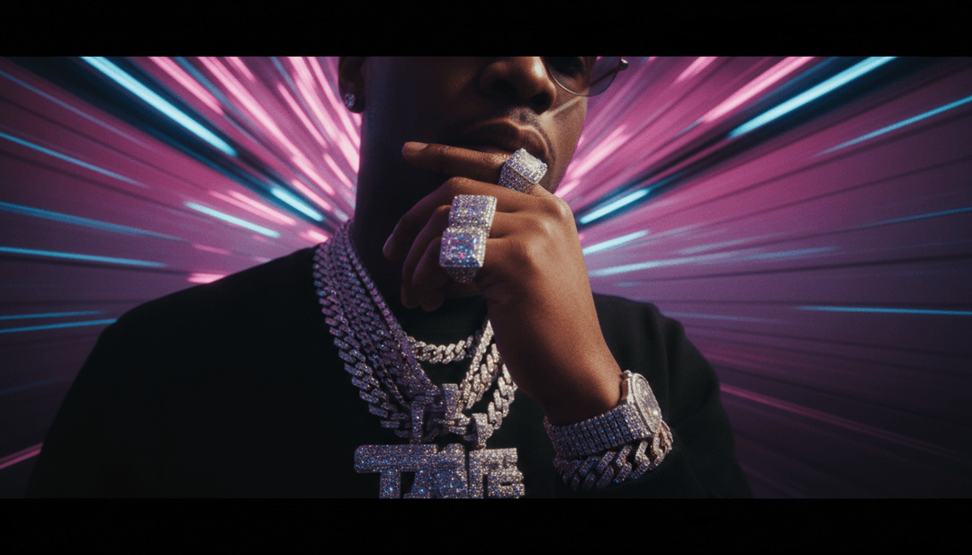 動態歌詞動畫流動於嘻哈歌曲的都市視覺效果之上。