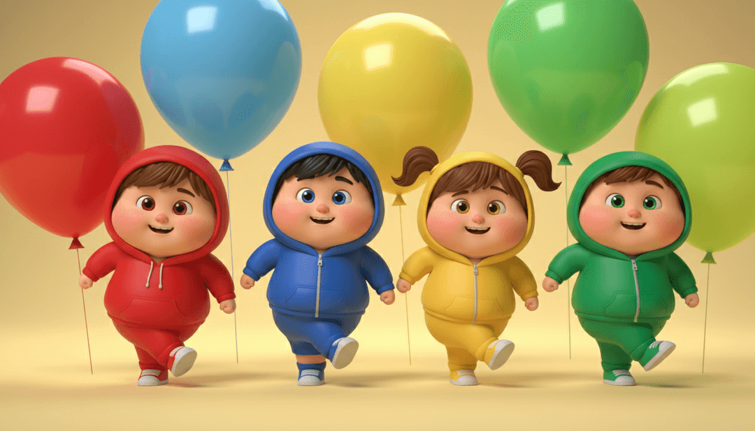 色彩斑斓的动画场景,显示儿童跳舞并与数字互动,代表歌曲的“Count to Three”主题。