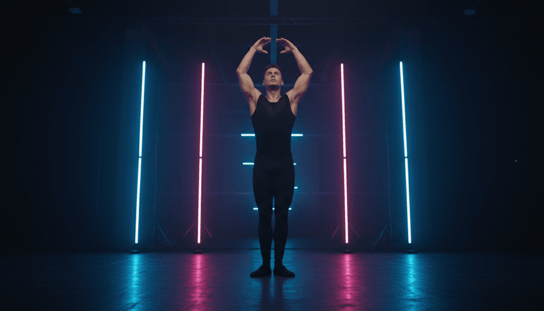 未来主义城市天际线霓虹闪烁,随 'Ik vlieg' 的节奏律动,展示AI如何将音乐元素转化为特定的视觉场景。