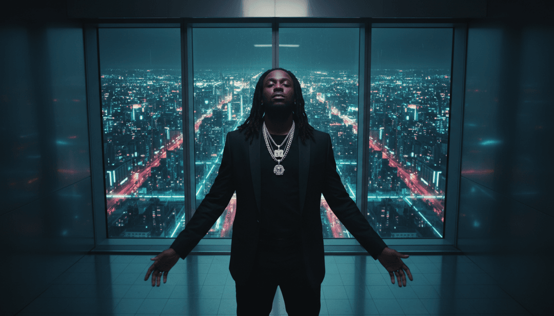 MP3 轉 MP4 的視覺呈現，顯示抽象視覺效果與 Lil Yachty 的饒舌同步，並配有免費字幕。