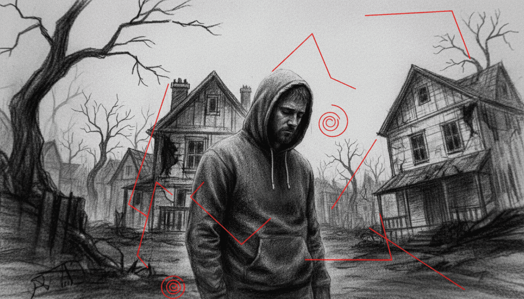 AI 用抽象形状和闪烁光线可视化空旷空间,反映 ynwmelly7777 歌曲的忧郁情绪。