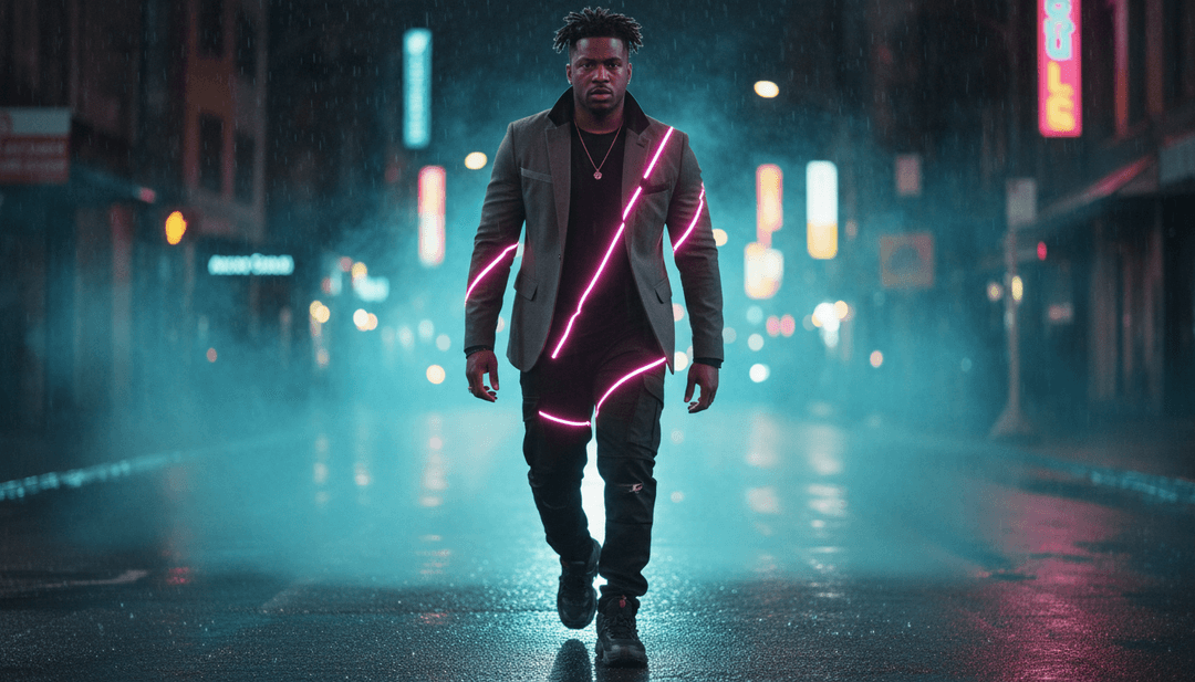 Una visualización abstracta de ondas sonoras y pulsos digitales que representan los elementos electrónicos y de rap de 'voicepunch.mp3' siendo procesados por una IA.