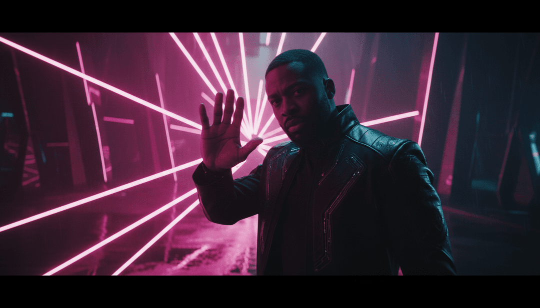 动态视觉效果展示都市景观、流逝的时间和跳动的陷阱节拍，转化为 'Cycles by Aimee'' 音乐视频中充满活力的 AI 生成场景。