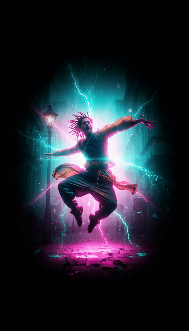 Un video musical terminado de 'Street Light' reproduciéndose en una pantalla, mostrando el producto final de los visuales generados por IA.