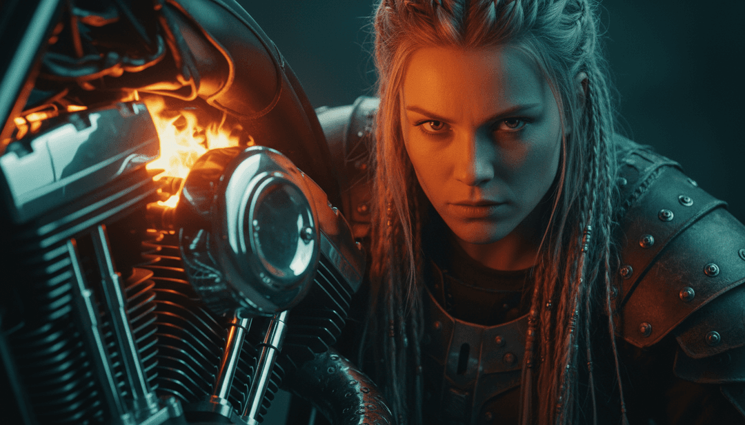 IA analisando as complexas formas de onda de uma faixa de heavy metal, visualizando um guerreiro nórdico em uma paisagem nevada, representando o espírito do Viking metal.