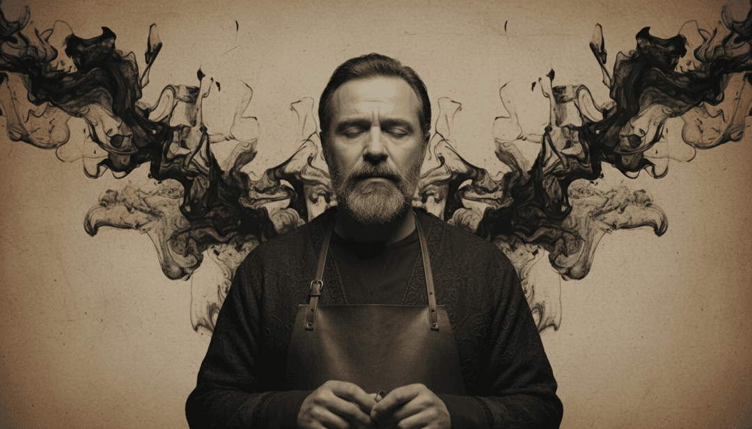 金色光芒从剪影中流淌的抽象视觉化，代表Isaia Munaò的“Creo Oro Dentro Me”中内在力量和自我发现的核心信息。