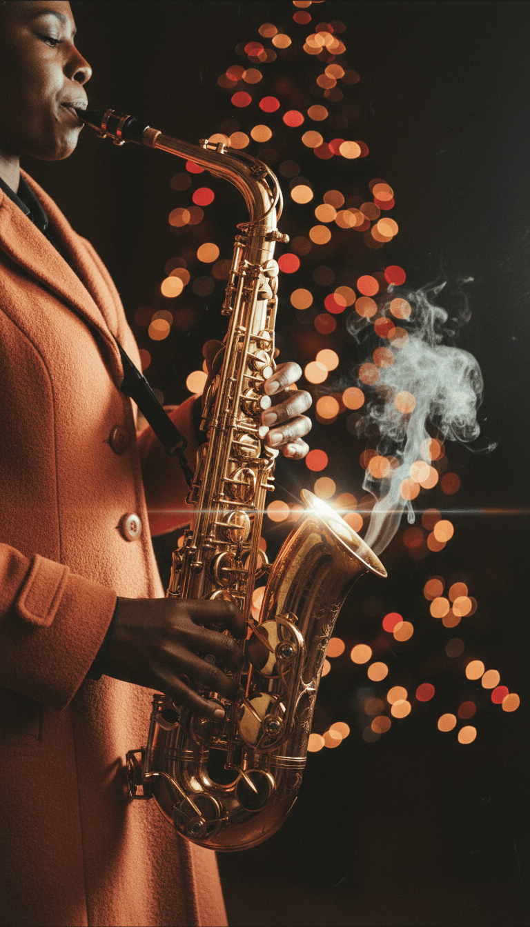 एआई-जनित अमूर्त कला जो धीमी जैज़ सैक्सोफोन धुनों, मधुर बदलाव और एक शांत, परिवेशी मनोदशा का प्रतिनिधित्व करती है।