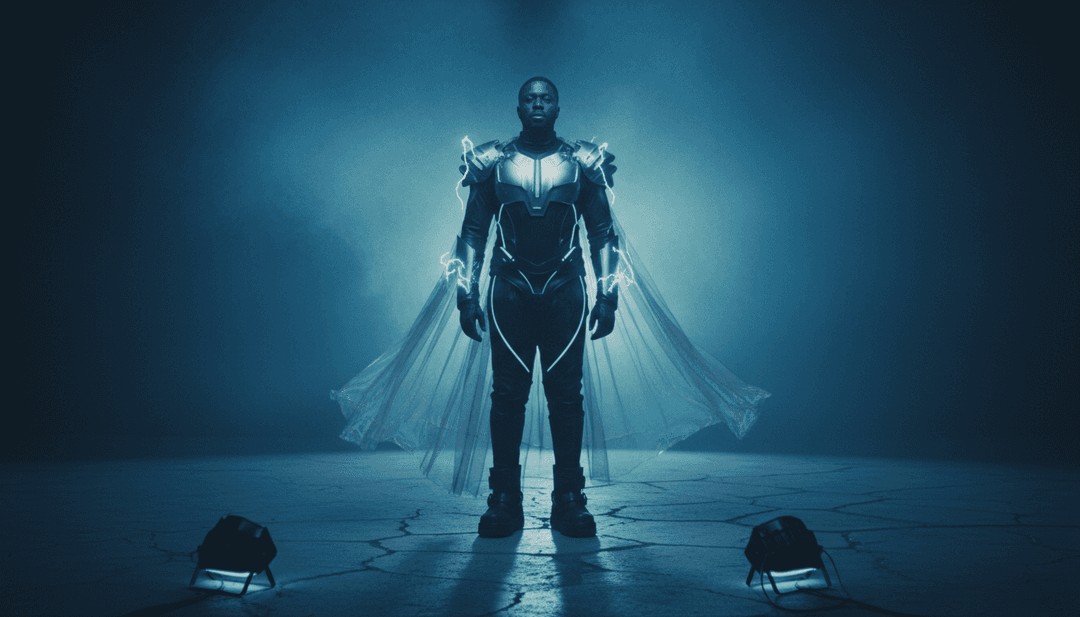 Abstrakte Visuals, die die anfängliche Klanganalyse von Labrinths IMPLOSION interpretieren, mit industriellen Texturen und Trap-Beats.