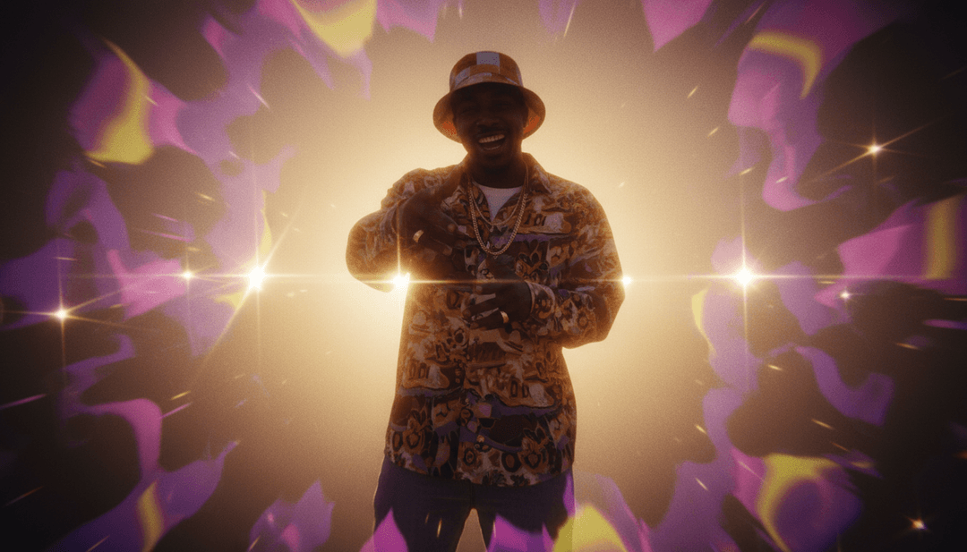 Ein Nutzer betrachtet begeistert sein neu generiertes KI-Musikvideo für 'Run It Back!!' auf einem großen Bildschirm, mit der freebeat.ai-Oberfläche im Vordergrund.