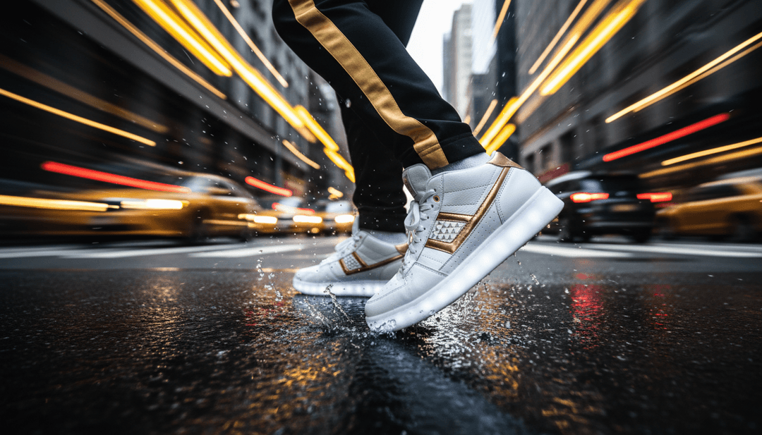 Dynamische Visuals von Stadtlandschaften, schwebenden Figuren und abstrakten Lichtmustern, synchronisiert mit Hip-Hop-Musikelementen, erstellt von einem KI-Musikvideo-Generator für "MAN ABOVE".