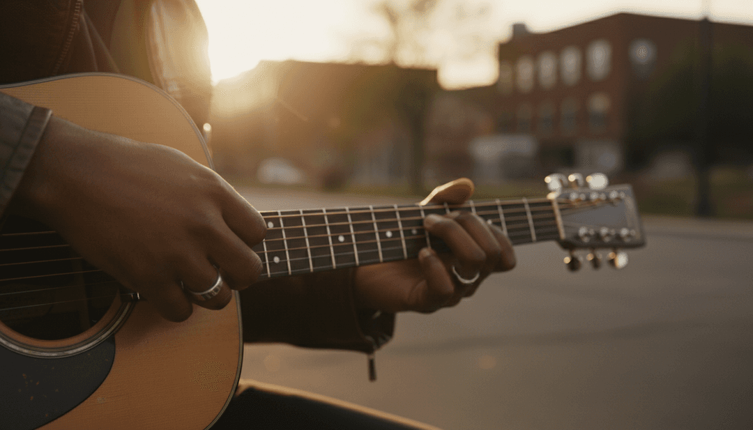 AI 生成的場景，捕捉 Kane Brown 的「Unspoken」在鄉村環境中親密、沉思的氛圍，呈現寧靜的風景。