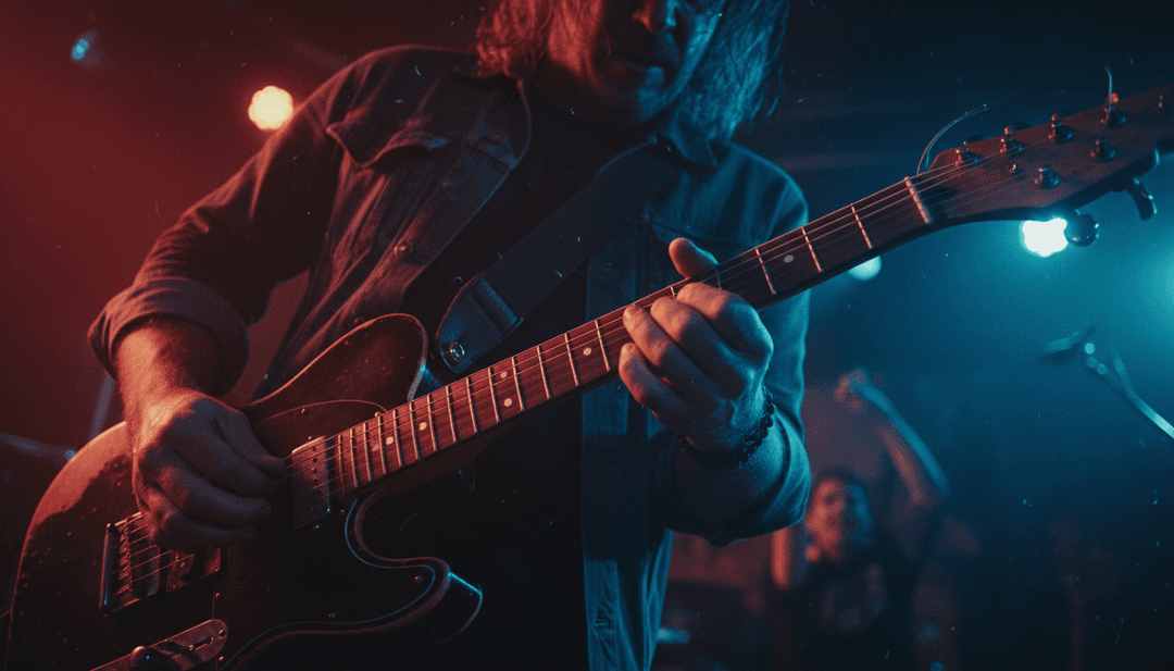 Representação digital abstrata de ondas sonoras transformando-se em uma paisagem vibrante e em evolução, simbolizando a IA interpretando música.