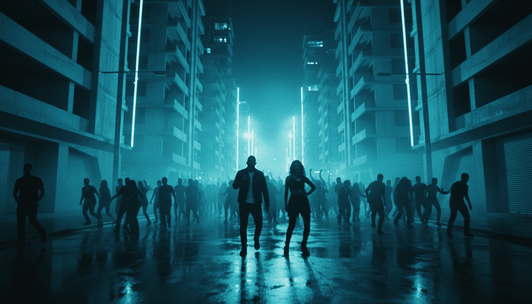 AI 為 'Pepas' 生成的動態音樂影片場景， featuring 舞池、霓虹燈和高能量人群鏡頭。