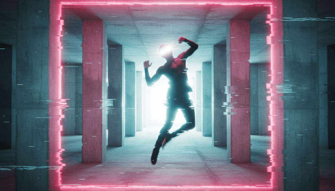 Immagini astratte sincronizzate con un profondo drop di basso e ondate di synth, che rappresentano 'Appetite' in un video musicale dinamico generato dall'AI.