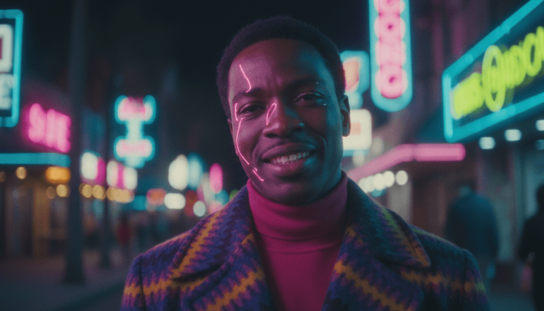 Une scène générée par IA montrant une silhouette solitaire dans un décor enneigé et festif, reflétant les paroles de 'Last Christmas' et l'ambiance synth-pop.