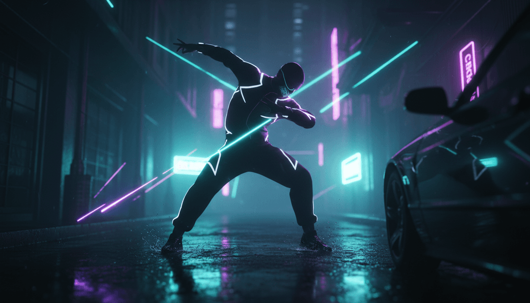 प्रकाश पथों और घूमते रंगों के गतिशील दृश्य एक ट्रान्स ट्रैक के बिल्ड-अप और ड्रॉप्स के साथ पूरी तरह से सिंक्रनाइज़ होते हैं, जो AI की रचनात्मक प्रक्रिया को दर्शाते हैं।