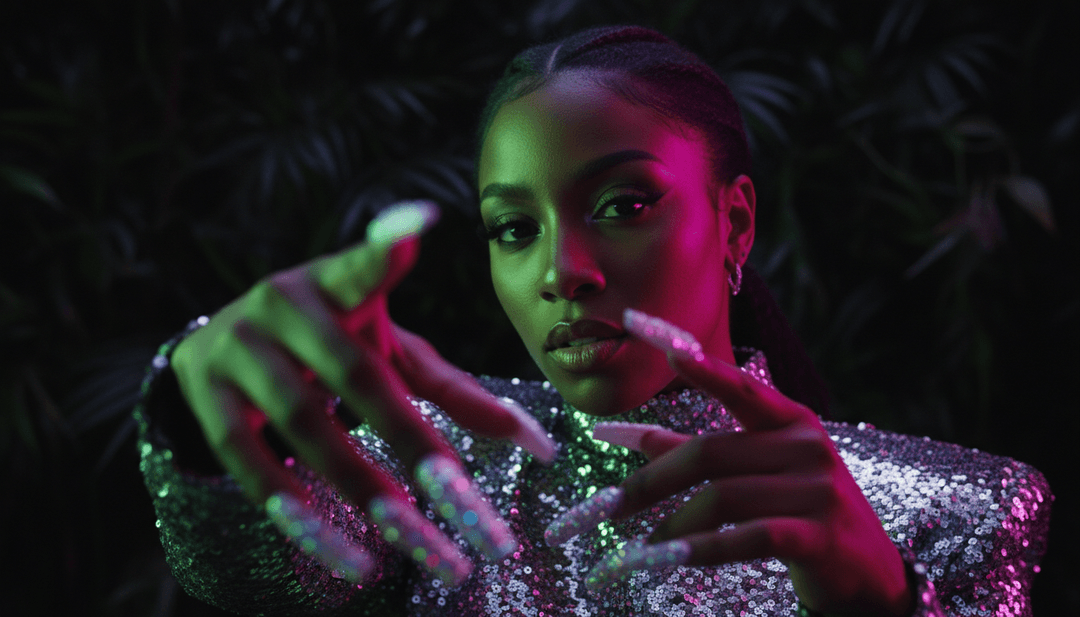 힙합 트랙을 위한 AI 생성 비주얼의 역동적인 몽타주로, 창의성과 사용자 권한 부여를 보여줍니다.