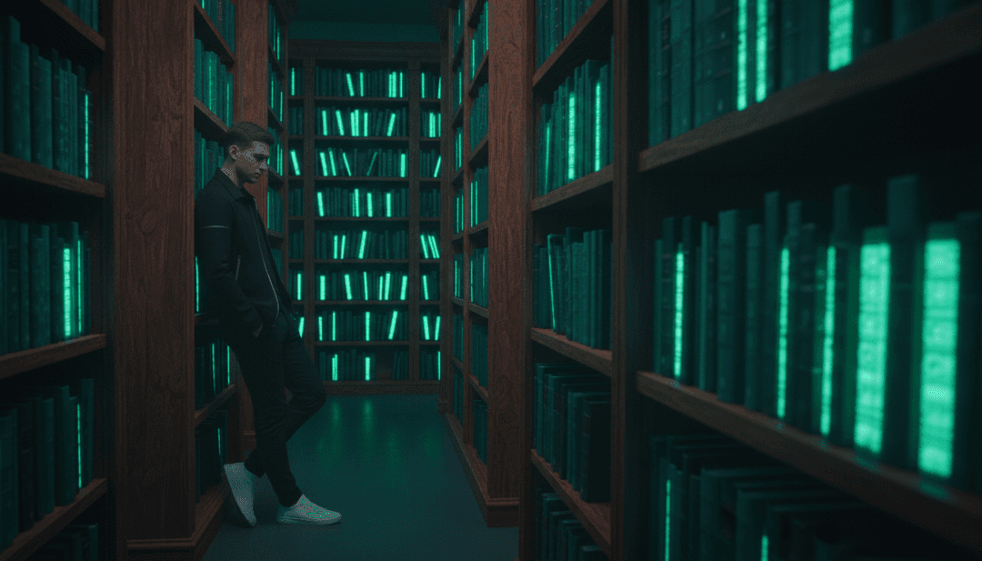 AI가 복잡한 드릴 음악을 해석하여, 사운드웨이브가 "Overseas"를 위한 도시 경관 비주얼로 변환되는 모습을 보여줍니다.