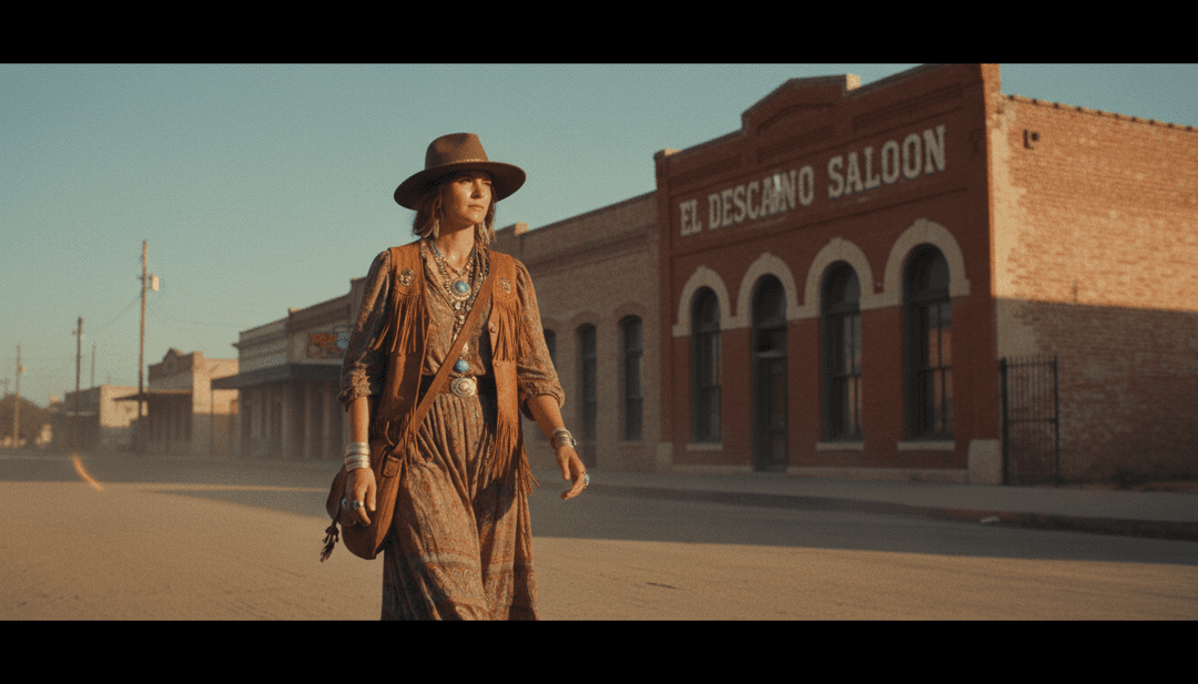 Escenas animadas de un camión conduciendo por un paisaje desértico al atardecer, sincronizadas con ritmos de guitarra acústica y una vocalista femenina.