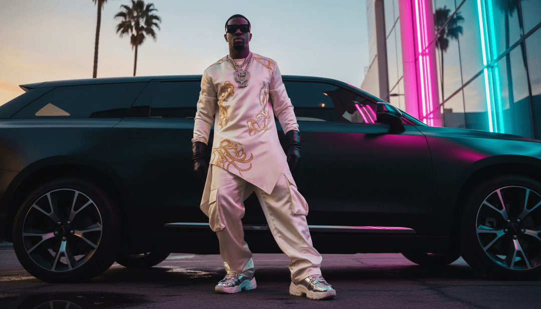 概念艺术描绘对比强烈的情感、光影，代表 Ty Dolla $ign 歌曲中由AI生成的复杂心情。