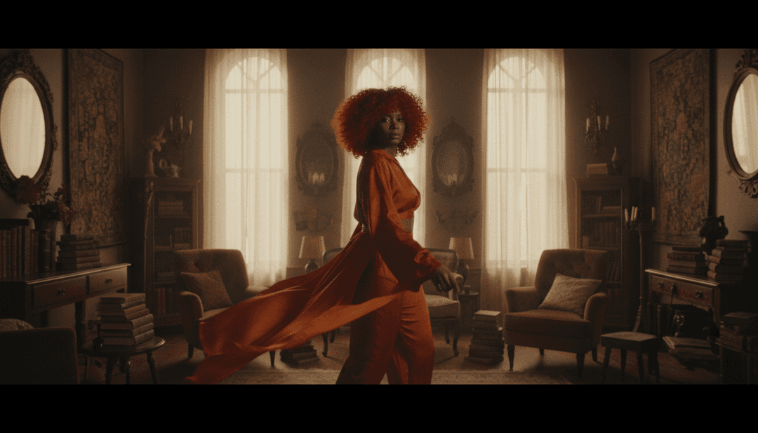 AI가 만든 신스팝 미학으로 Ravyn Lenae의 'Love Me Not'의 몽환적이고 감성적인 본질을 해석하는 추상적인 비주얼.